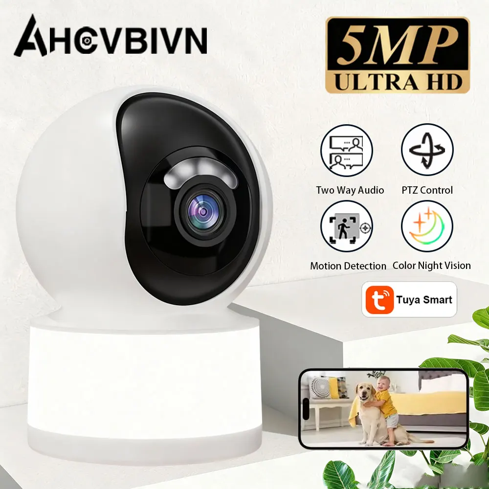 Tuya Smart 5MP 2K HD Mini WiFi IP Camera Indoor Flood Light Wireless Security Home CCTV Surveillance Camera With  Auto Tracking