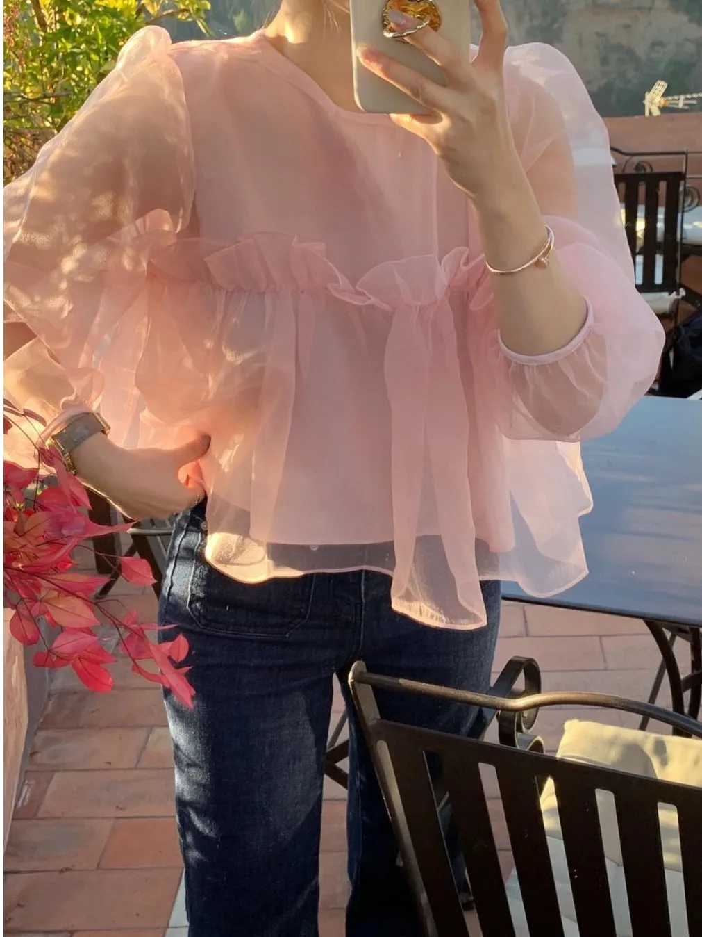 

Свободная повседневная женская весенняя блузка с ушками Bubble Sve irt, милая антивозрастная корейская блузка с деревянными ушками