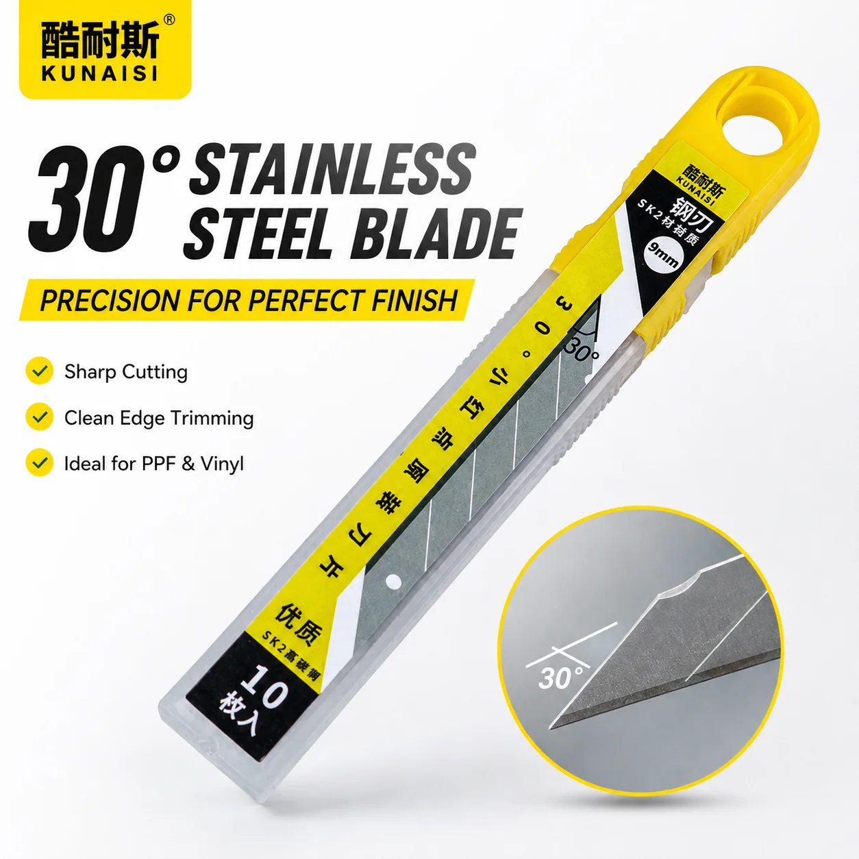 KUNAISI 30 Degree Sharp Craft Knife Replacement Blades, Precision Utility Cutter Blades for Car Film Detailed Cutting Work