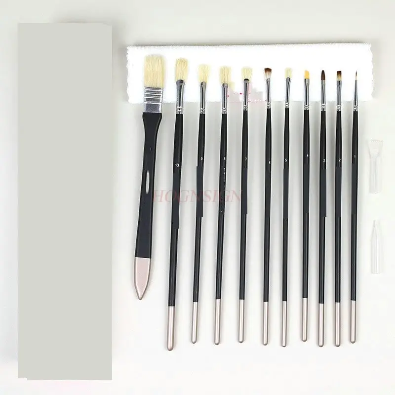 

11 шт., мытая кисть для порошка с жесткими волосами, нейлоновый крючок для волос, плоская косая головка, веерообразная кисть для масляной живописи, акриловая кисть
