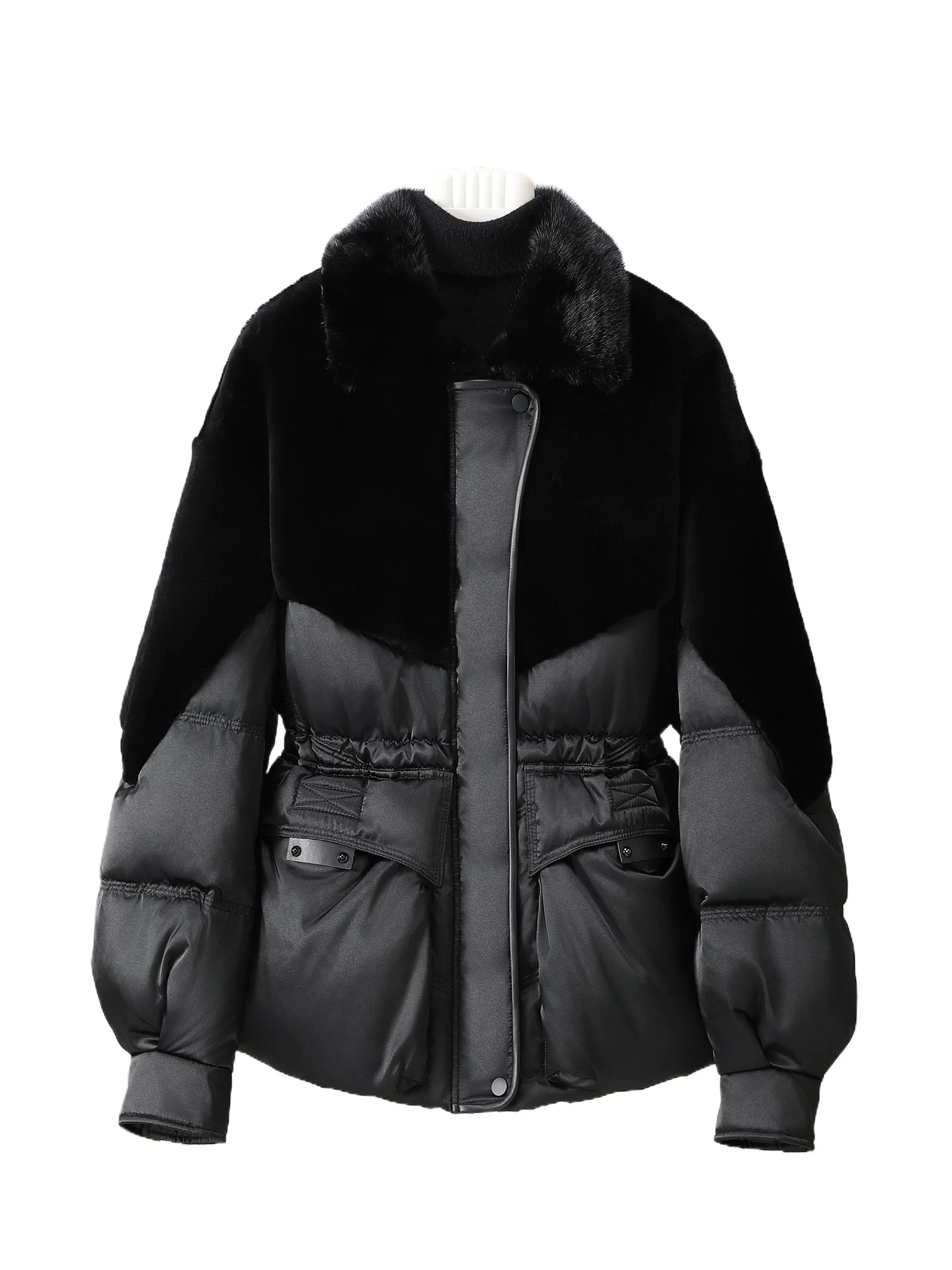 

High-end original Haining fur integrated fur 90 goose down jacket mink fur collar women's down jacket waist and thin jacket