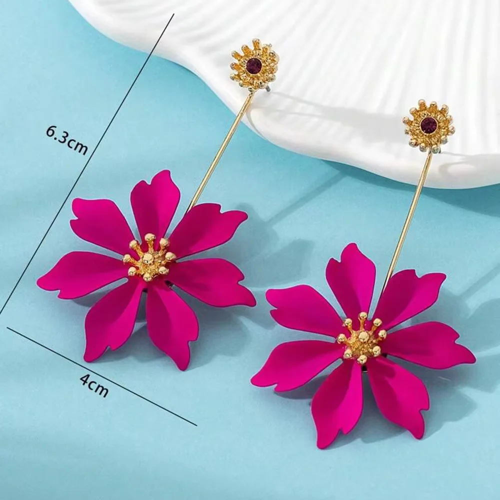 Bohemian Colorful Flower Drop Earrings for Women Gold Tone Zircon Long Dangle Earrings Fashion Party Wedding Jewelry