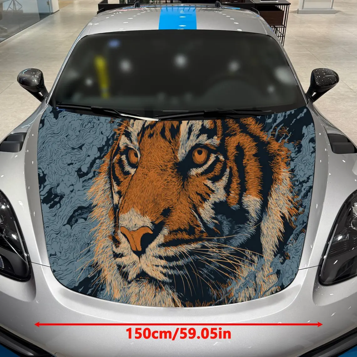 Car Decals A Tiger Design in a Textured, Artistic-Patterned Background with Artistic, Expressive Visual Details Car Hood Sticker