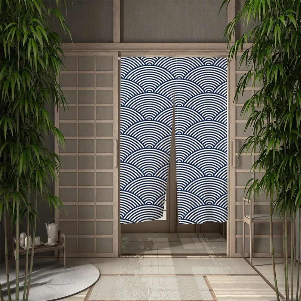 Japanese Door Curtain Kanagawa Waves Printed Partition Kitchen Doorway Restaurant Decor Noren Washable Half-Curtain