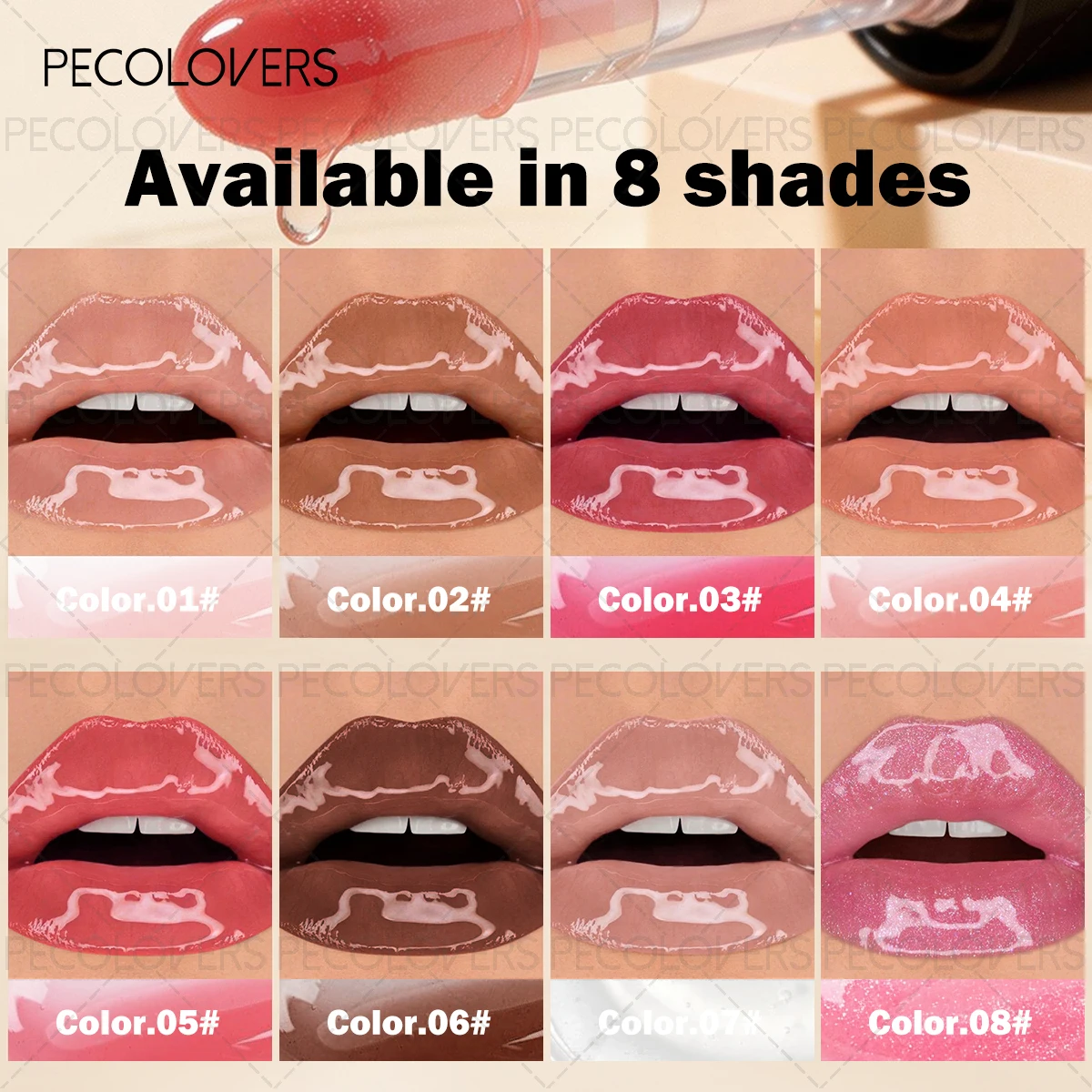 8 PCS/SET Sparkly Lip Gloss , Glass-Like Shine Non-Sticky Lip Oil, Multi Glitter Tones Plumping Lip Makeup For Women