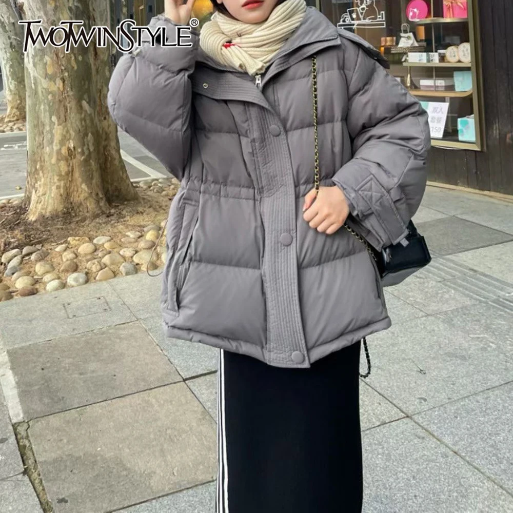 

TWOTWINSTYLE Solid Spliced Folds Minimalist Jacket Female Lapel Long Sleeve Loose High End Women's Jackets Winter Fashion New