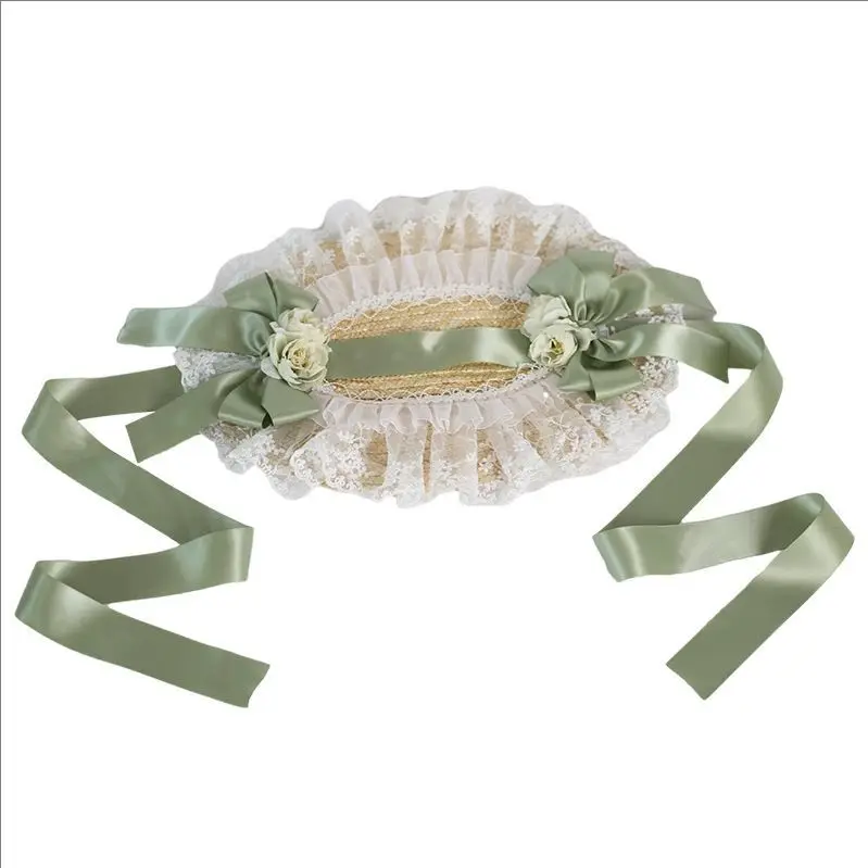 قبعة قش دانتيل لوليتا على الطراز الريفي متعددة الألوان تذكر bnt قبعة من القش على طراز فرنسا #2