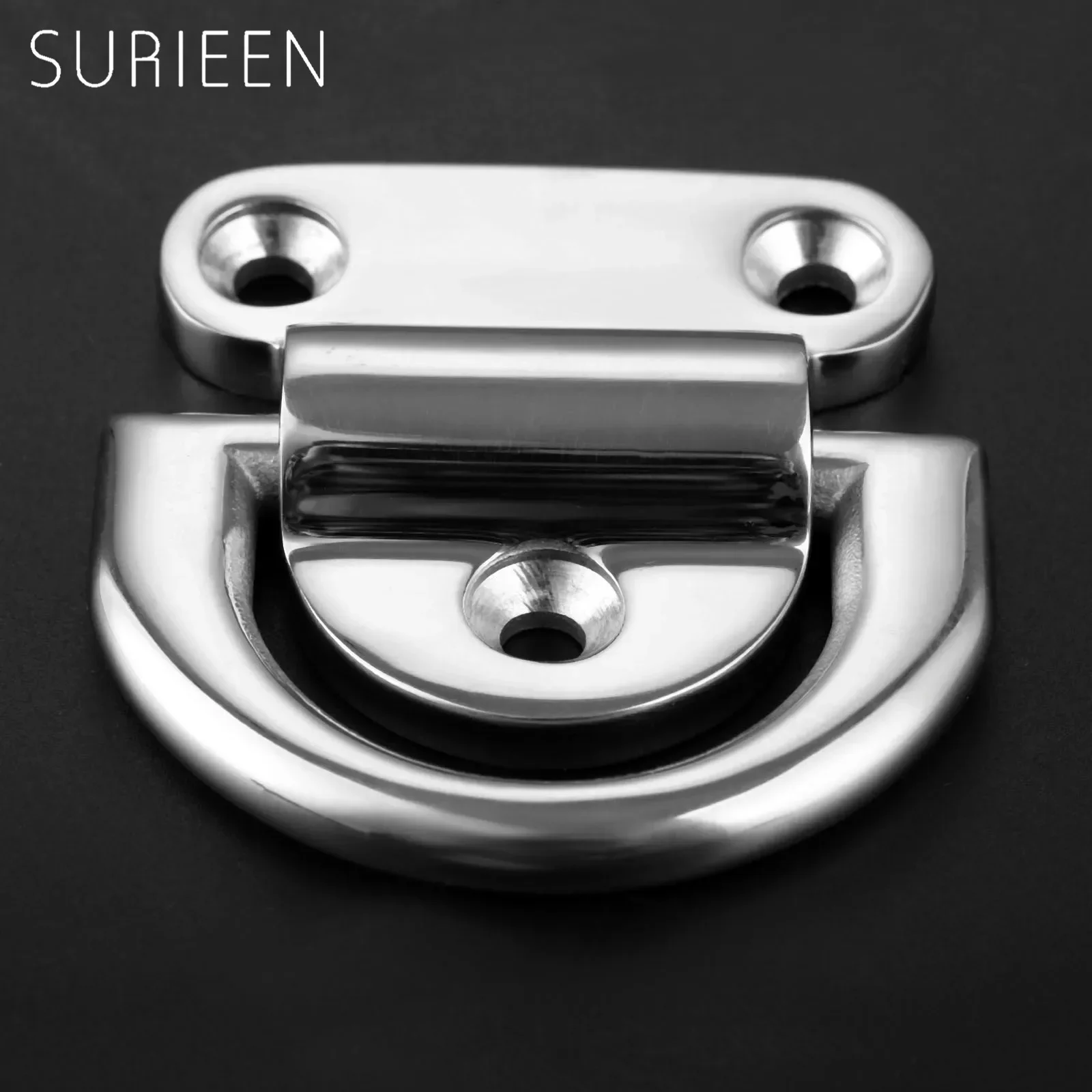 SURIEEN 8mm Boats Yacht Stainless Steel Folding Pad Eye Deck Lashing Ring D-ring With Cleat Plate Marine Hardware Accessories