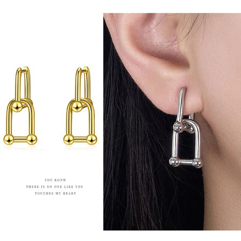 New Design Trendy Lock Buckle Hoop Earrings for Women Men Punk Thick Link Horseshoe U Shape Detachable Drop Earring Fine Jewelry