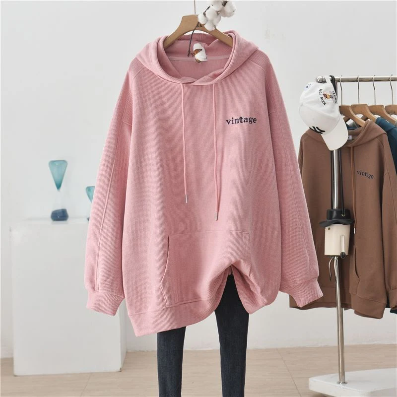 Vintage Letters Embroidery Oversized Female Hooded Sweatshirts Autumn Korean Fashion Harajuku Pullovers Streetwear Hoodies Women