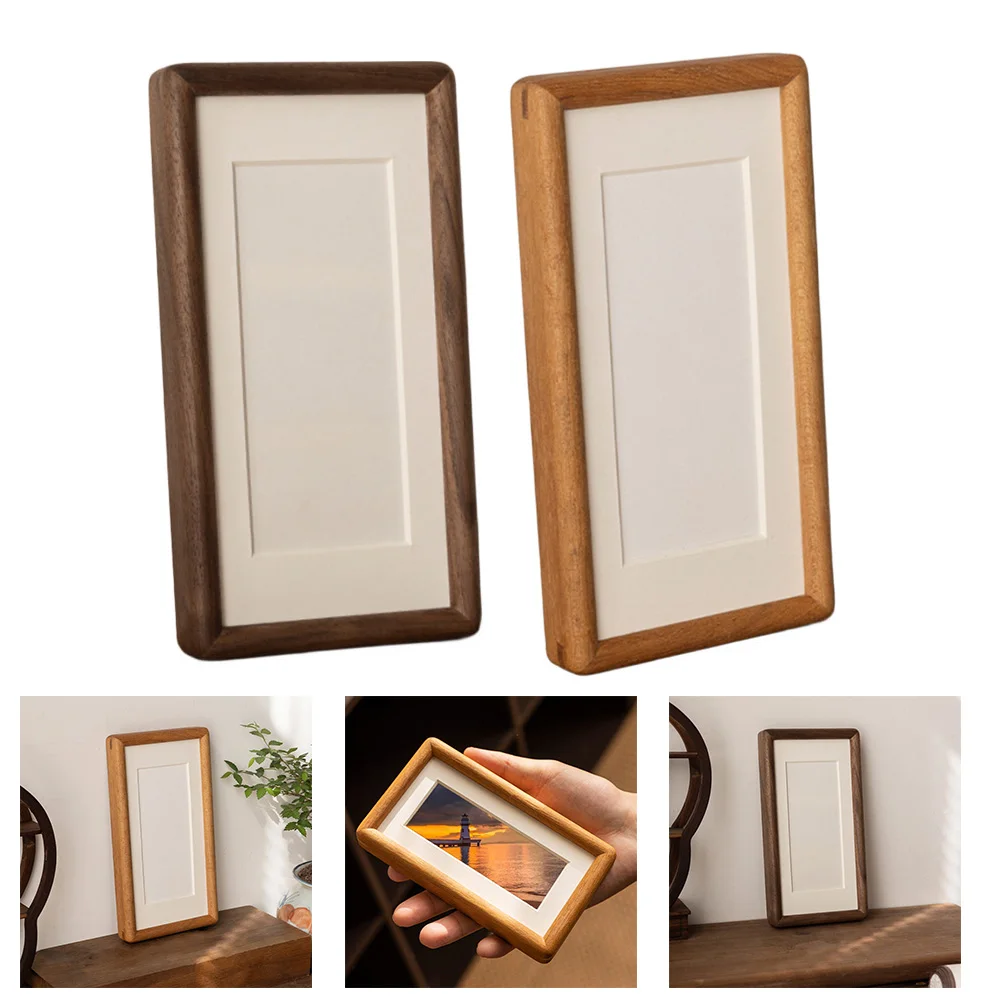 Photo Frame Crafted From Solid Wood With Beige Mat Insert And 4x11 Cm Viewing Area Compatible With Standard Photo Sizes