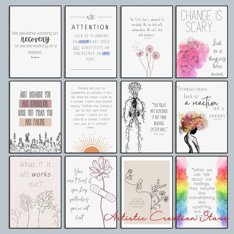 صورة قماشية ملهمة للصحة العقلية ، ملصق مطبوع علمي للعيادة ، فن جداري للتعليم في المستشفى ، ديكور منزلي