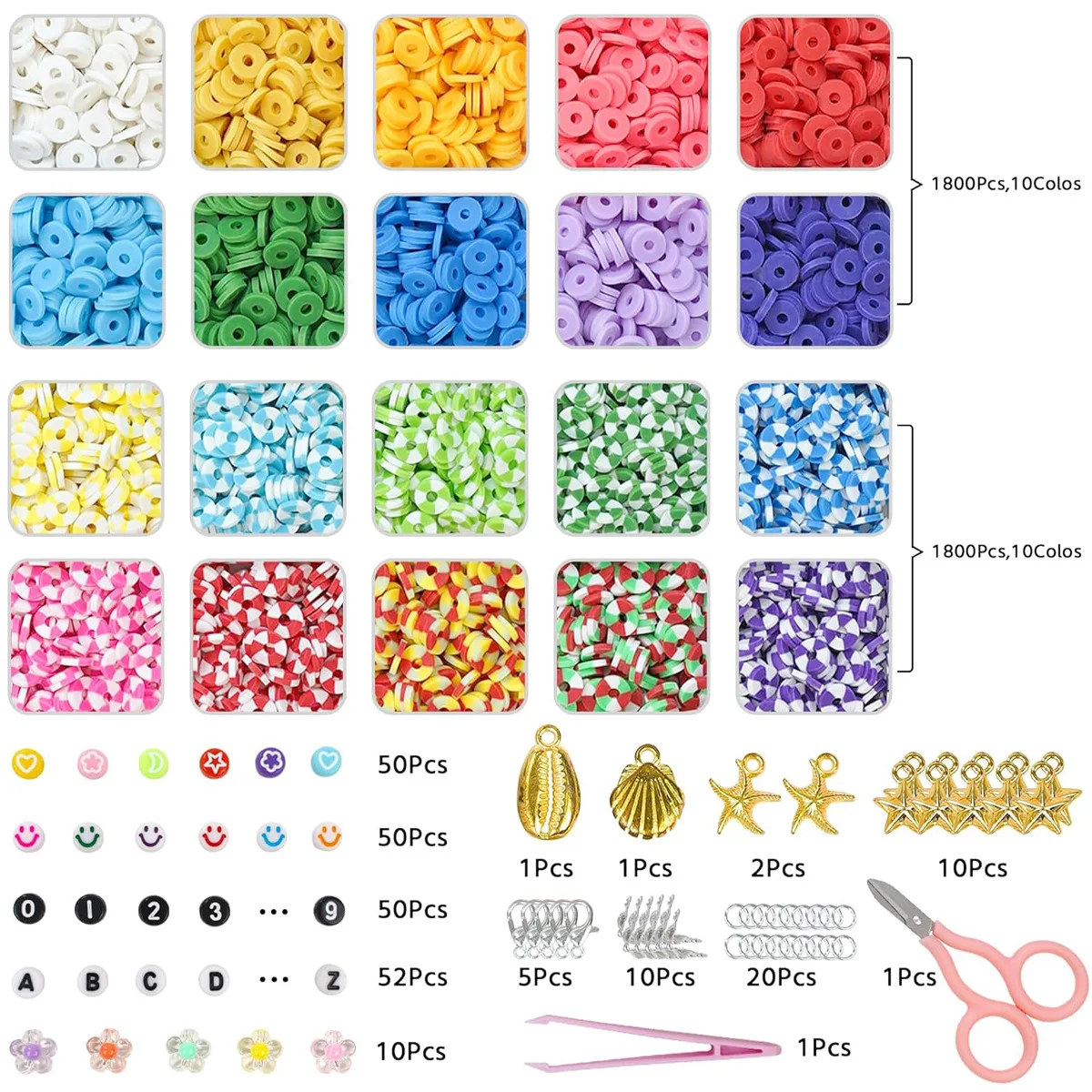 4000 Pcs Clay Beads Bracelet Making Kit for Beginner Preppy Polymer Clay Beads with Charms Kit for Jewelry Making DIY Arts