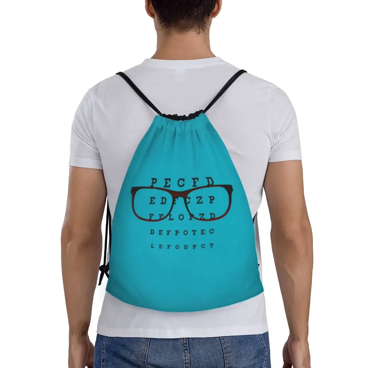 Drawstring Mochila com Eye Test Chart, Sports Gym Bag, Optometrista Shopping Sackpack para homens e mulheres, óculos engraçados