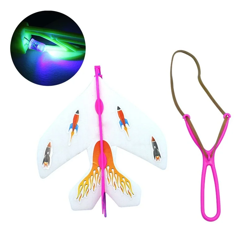 NEW Foam Glider Slingshot Airplane Model Toys for Children Boys Outdoor Interactive Game Assembled Rubber Band LED Aircraft Game