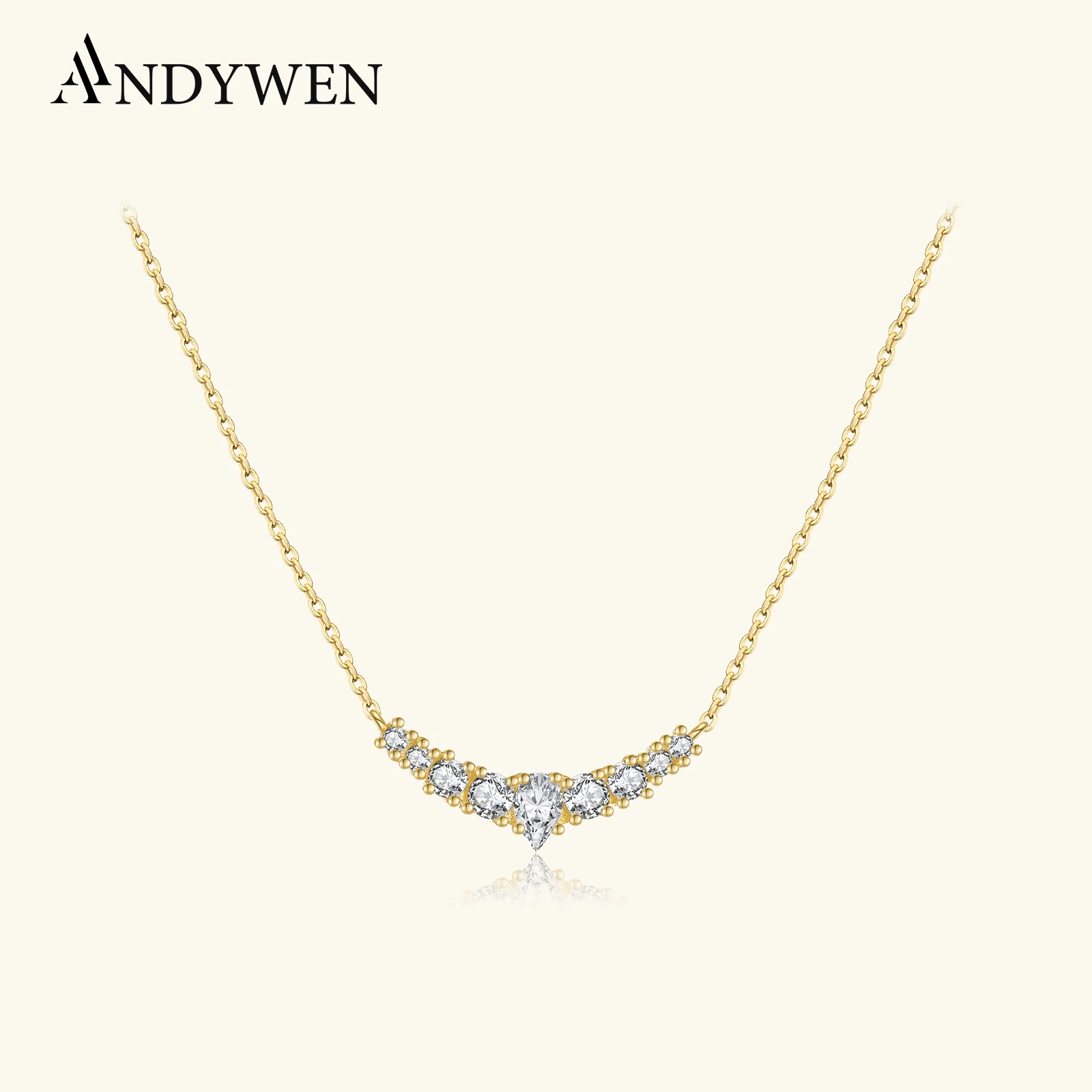 

ANDYWEN 925 Sterling Silver Inlay Round Pear Shape CZ Zircon Charm Long Necklace 2025 Luxury Trendy Fine Jewelry Gift