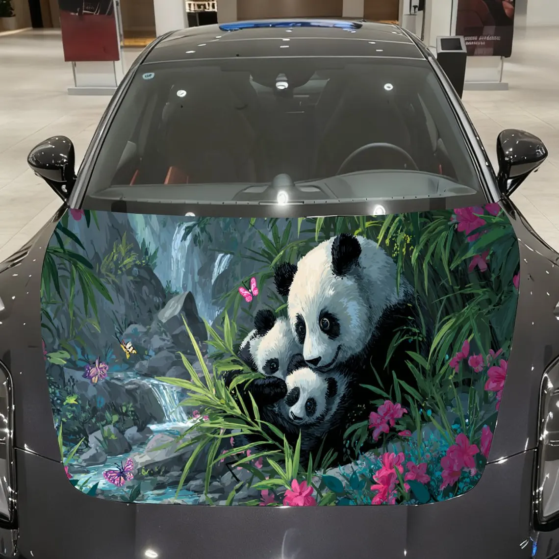 

Fantasy Floral Panda Pair Auto Cover Sticker, Waterproof and Self-adhesive Auto Hood Decal, Auto Vinyl Wraps, Cool Car Exterior