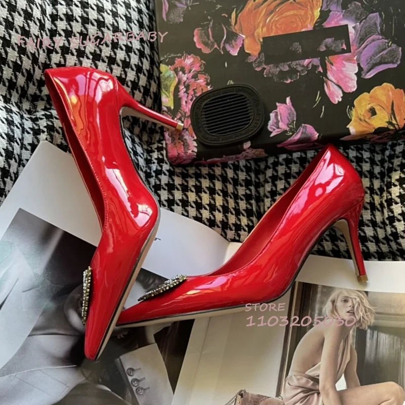 Heart Bronze Metal Heels Red Sexy Pointed Pump Spring Women Casual Black Leather White Wedding Shoes Girls Low Stiletto Sandals