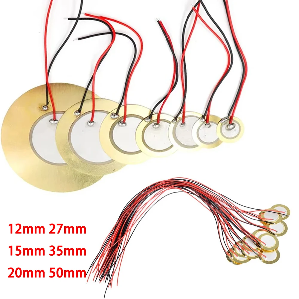 10/20PCS Piezoelectric Ceramic Wafer Kit 12/15/20/27/35/50MM Piezo Element with Wire for DIY Buzzer, Sensor & Vibration Projects