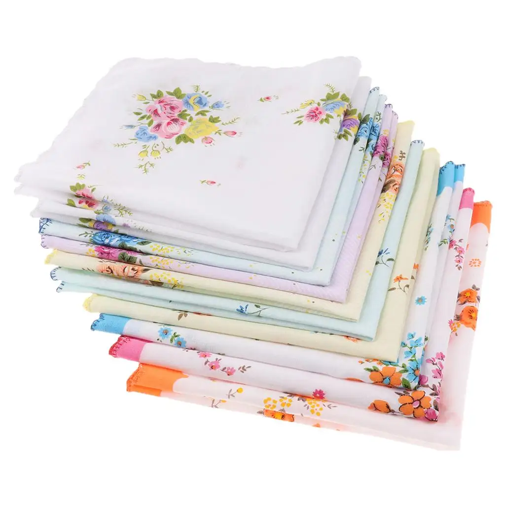 

10pcs Womens Vintage Floral Print Handkerchief Hanky Bulk Set