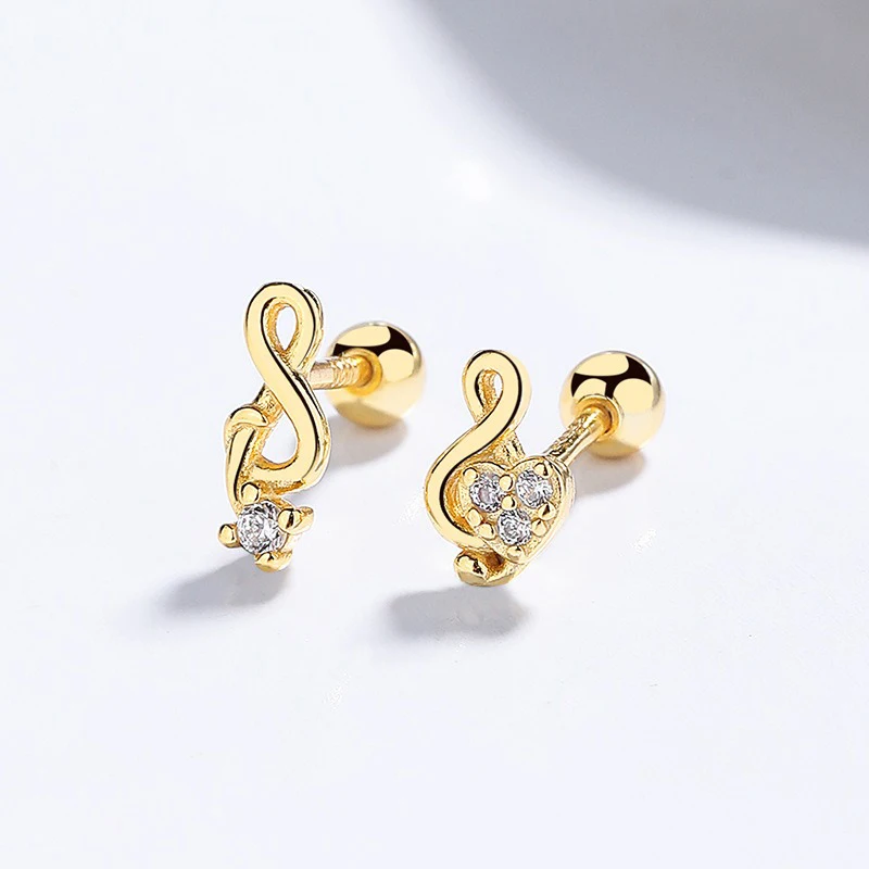 Trustdavis Real 925 Silver Fashion Simple Musical Note Zircon Earrings for Women Daily Wear Jewelry Gift DS4673