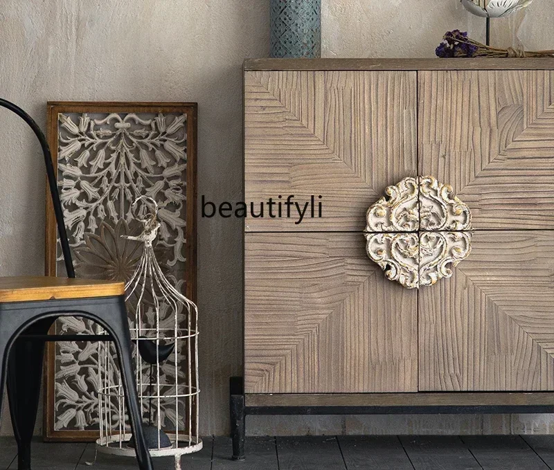 

6239P lt American retro entrance cabinet decoration, light luxury solid wood, household dining side cabinet storage living room