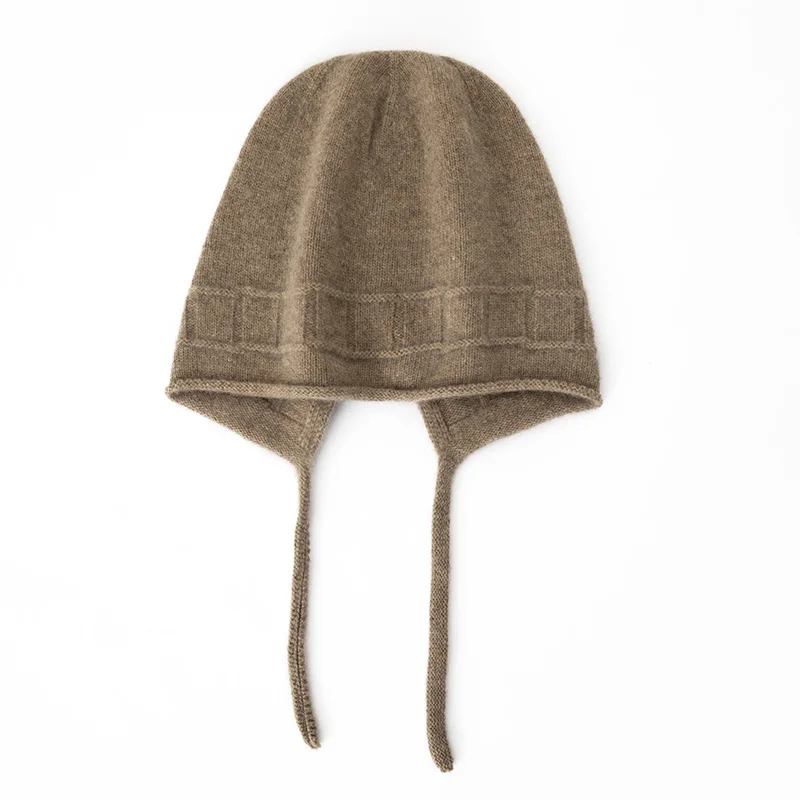 

Шапки из 100% чистого кашемира для женщин, зимняя теплая мягкая однотонная вязаная шапка Y2K, корейская модная пуловерная шапка с отвернутым купой для девочек