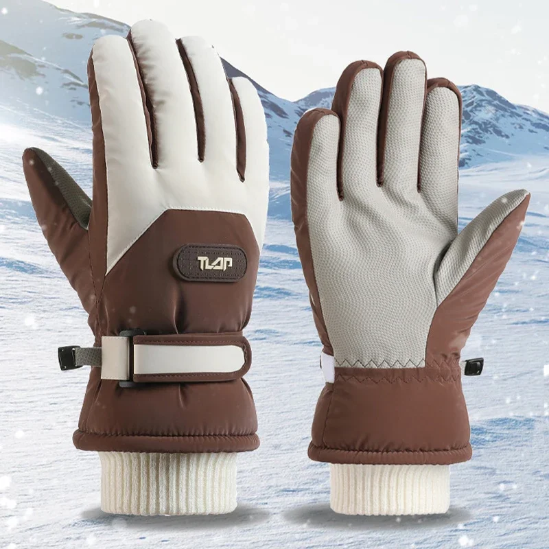 Women Full Finger Touchscreen Winter Gloves Thickened Fleece Lined Waterproof Cold Resistant For Skiing Cycling Outdoor Activity
