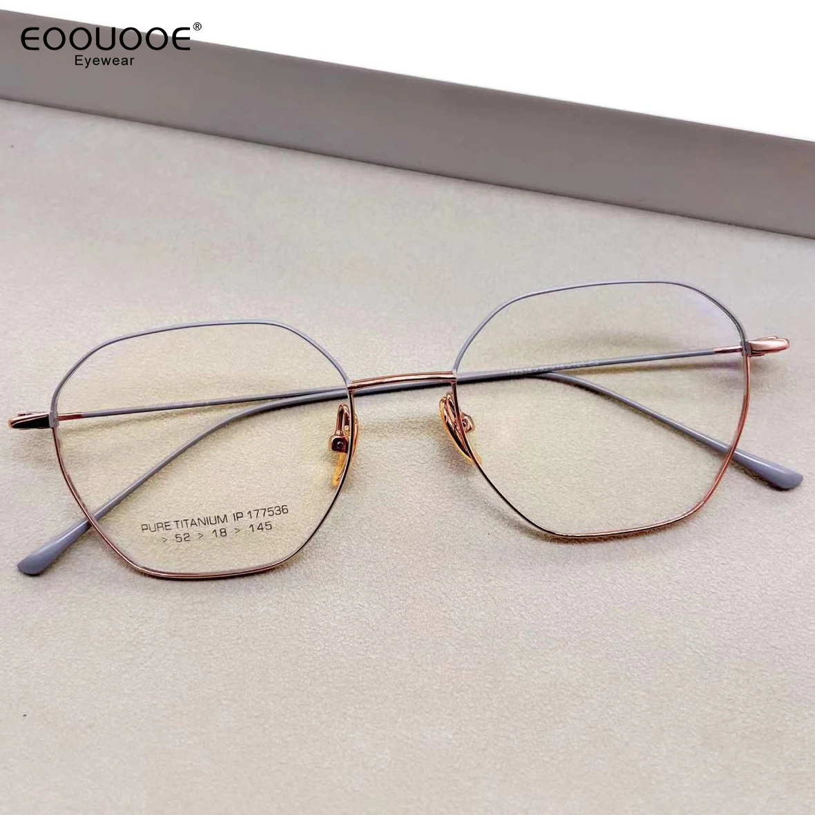 

52mm Women Men Glasses Frame Pure Titanium Polygon Prescription Myopia Hyperopia Ultralight 8g Eyeglasses Gentle Purple