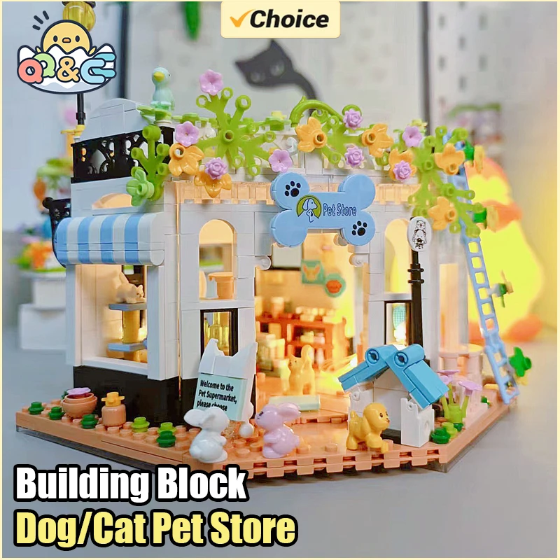 Negozio di animali fai da te assemblaggio Building Block Dog Cat House giocattolo per bambini Street View Brick Toys for Kids Adult Boys regali di natale