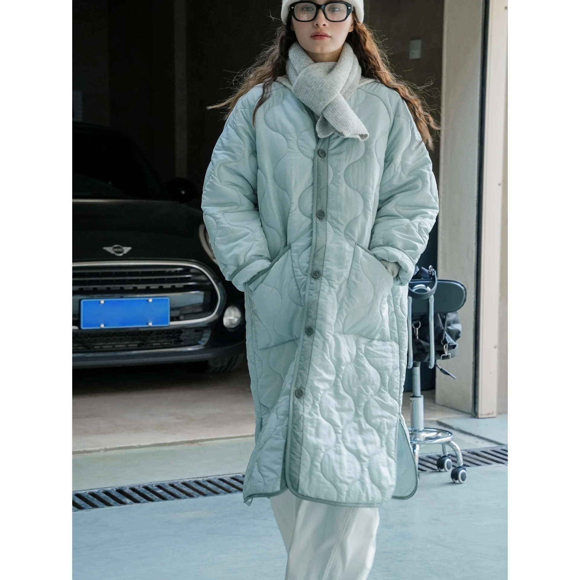 UMI MAO Japanese Casual Diamond Grid Coat Silhouette Pressed Cotton Jacket Winter New Lightweight Warm Loose Long Jacket Women