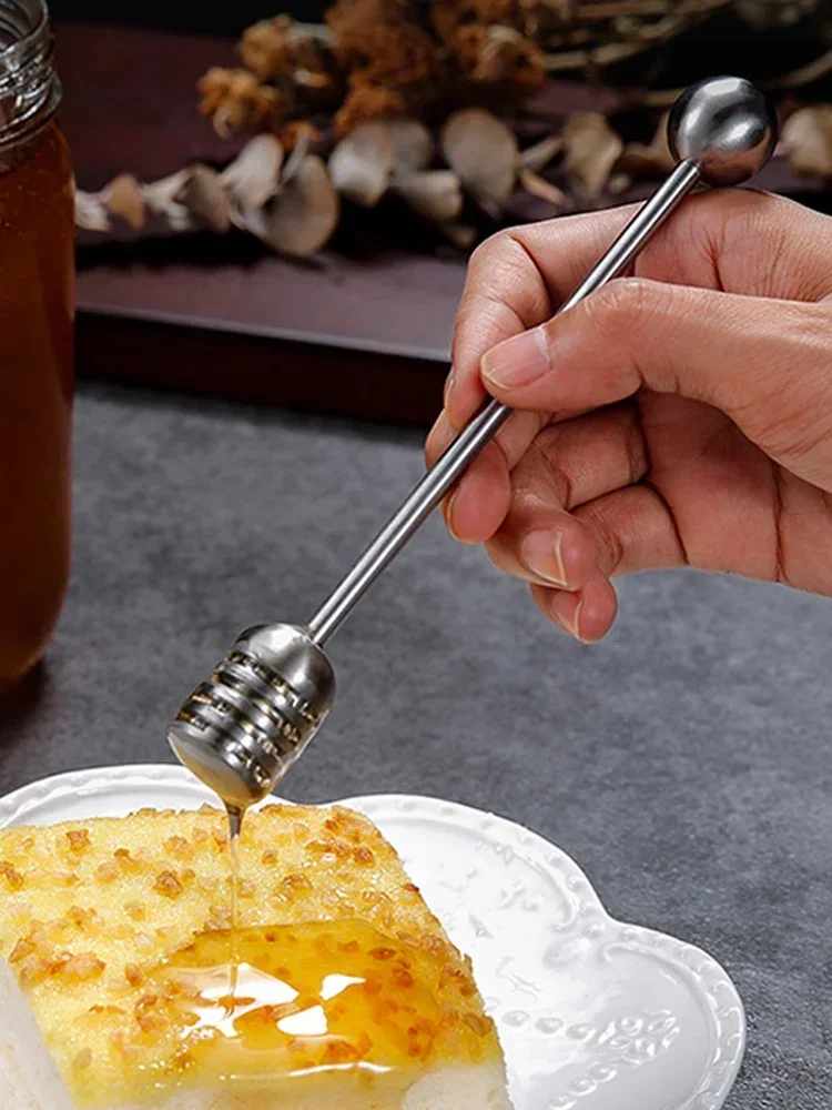 Cuillère à miel en acier inoxydable, longue cuillère à miel, bâton de trempette, serveur de sirop, cuillère de service, bâton en nid d'abeille pour Pot de miel, vaisselle