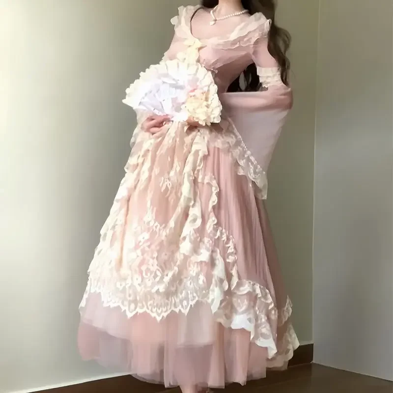 

French Dress New Women's Spring And Autumn Haute Couture Temperament Heavy Industry Lace Fishbone Skirt Waist Length Long