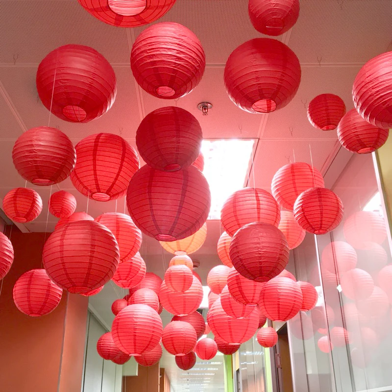 4/6/8/10/12/14/ Inch Red Round Chinese Paper Lantern Ball Birthday Wedding Decoration Craft DIY Event Party Supplies 32colors