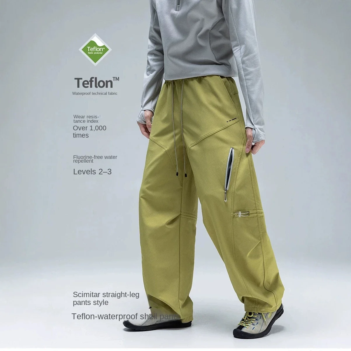 Men Water‑Repellent Casual Pants Autumn Versatile Loose Curved Straight‑Leg Softshell Pants for Outdoor Hiking