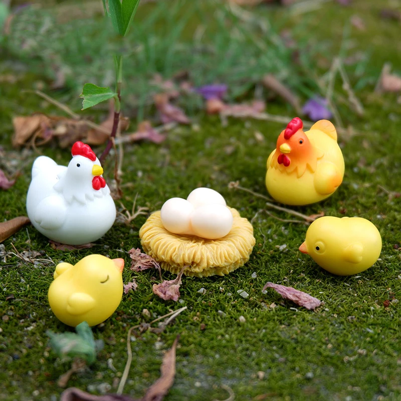 6 pz/set Gallina Bianca Uova di Pollo Figura Animale Pulcino Giallo Modello Casa/Scrivania/Decorazione Della Torta Rara Limite Raccogliere Giocattolo Regalo per Il Capretto