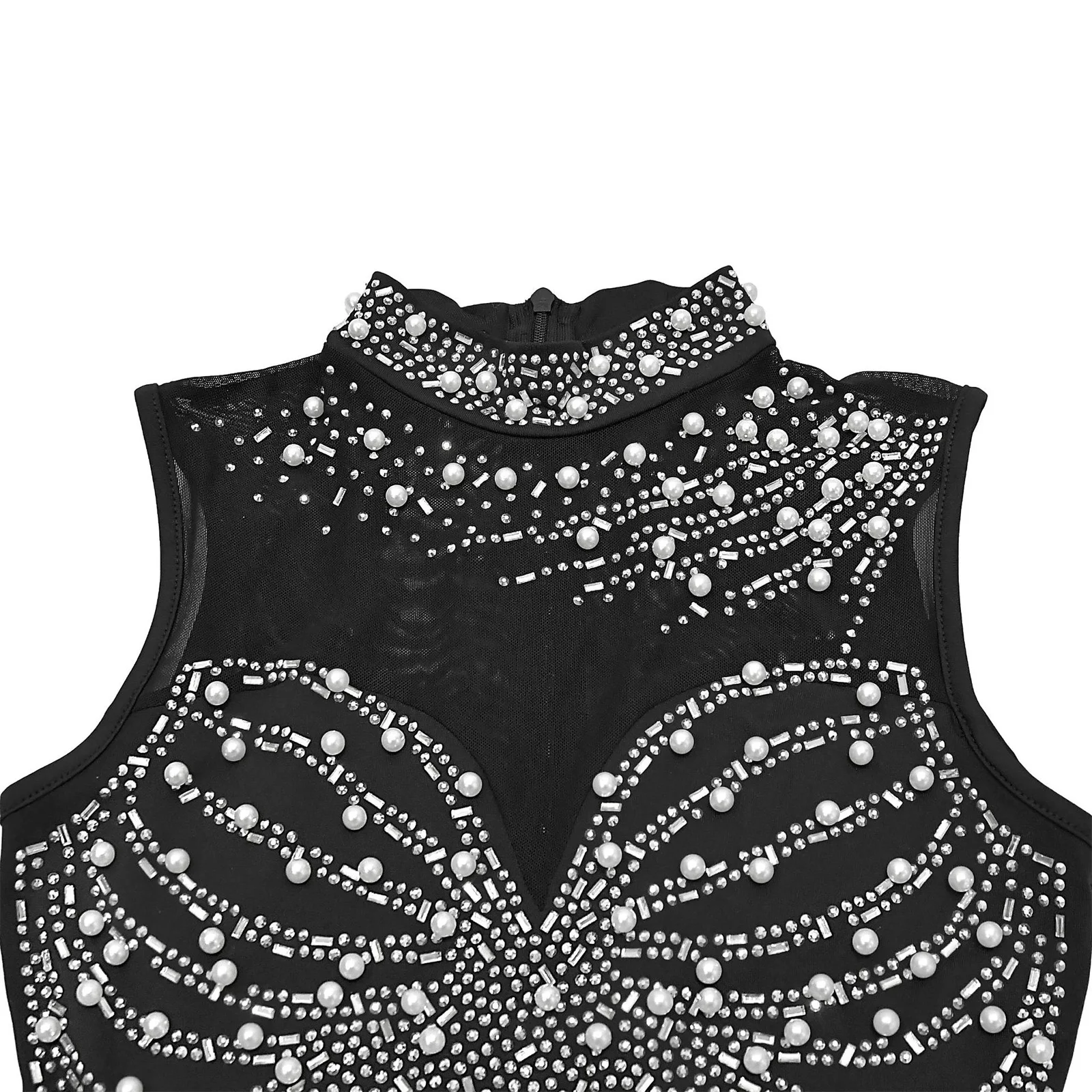 Mulheres brilhantes strass ginástica dança desempenho macacão sem mangas pura malha elástica patinação artística dança bodysuits