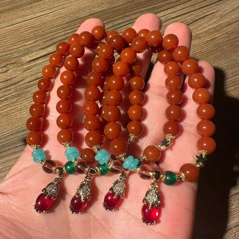 Xiaohongshu Live Broadcast Supply Wholesale Natural South Red Agate Bracelet Female Original Design Pixiu Bracelet Couple Orname