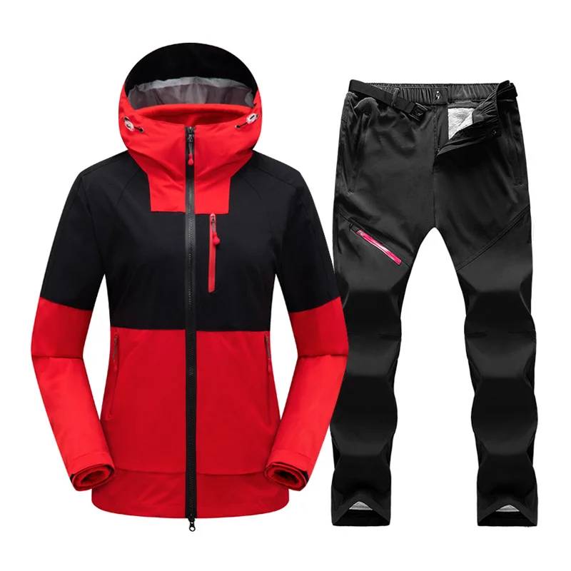 Chaqueta y pantalones de esquí 2 en 1 para mujer, traje de esquí grueso y cálido a prueba de viento, ropa de nieve impermeable, chaquetas de snowboard de invierno de marca