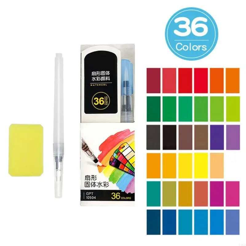 G5GA Solid Watercolor Paint Set with Water Brush Pen 24/36 Color Portable Artist Art Set for Beginner Student Kid Painting