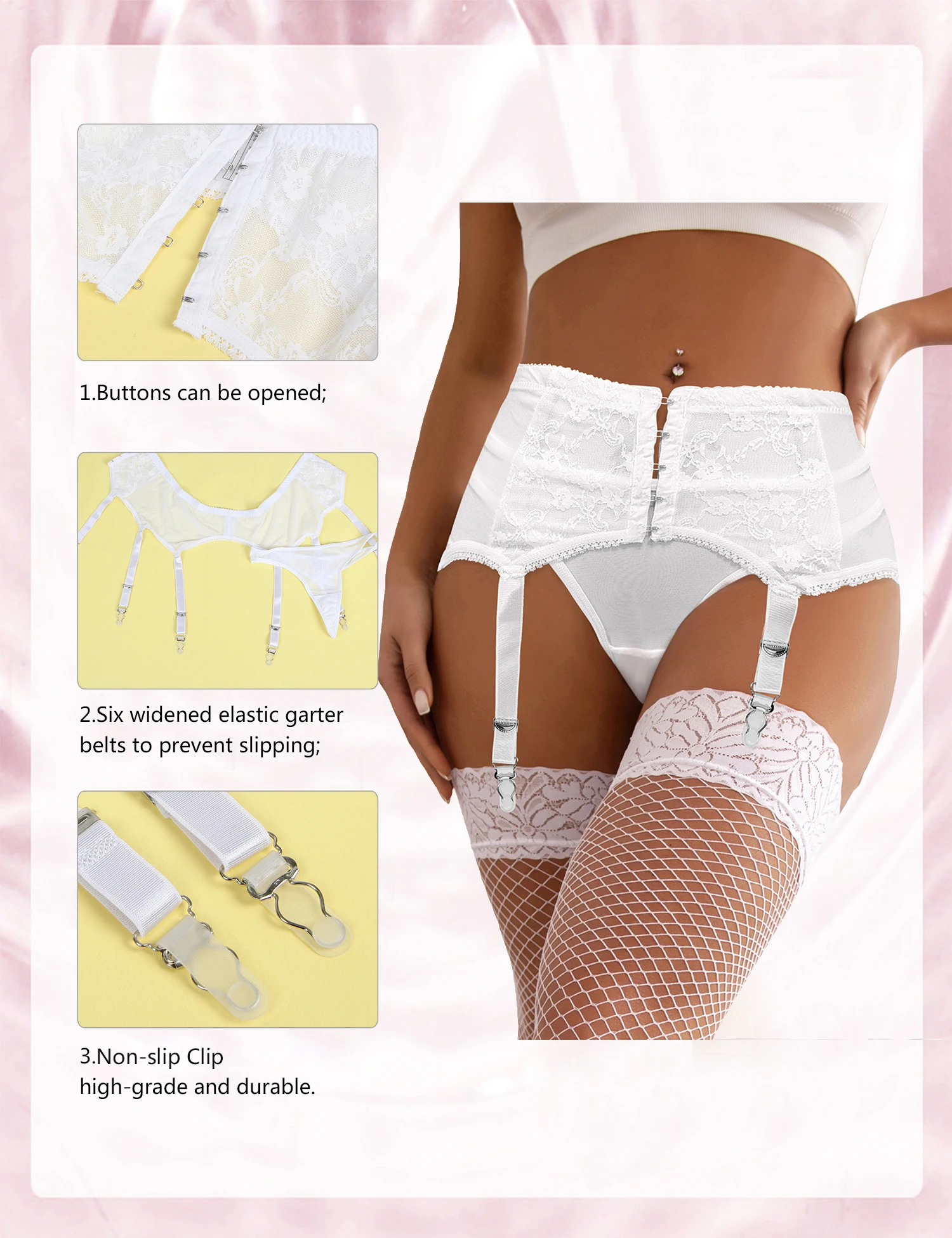 Ohyeahlady New White Sexy Lace Suspender Briefs Set Elastic 6 Straps Mesh Garters Belts Women Panties 5XL Plus Size For Stocking