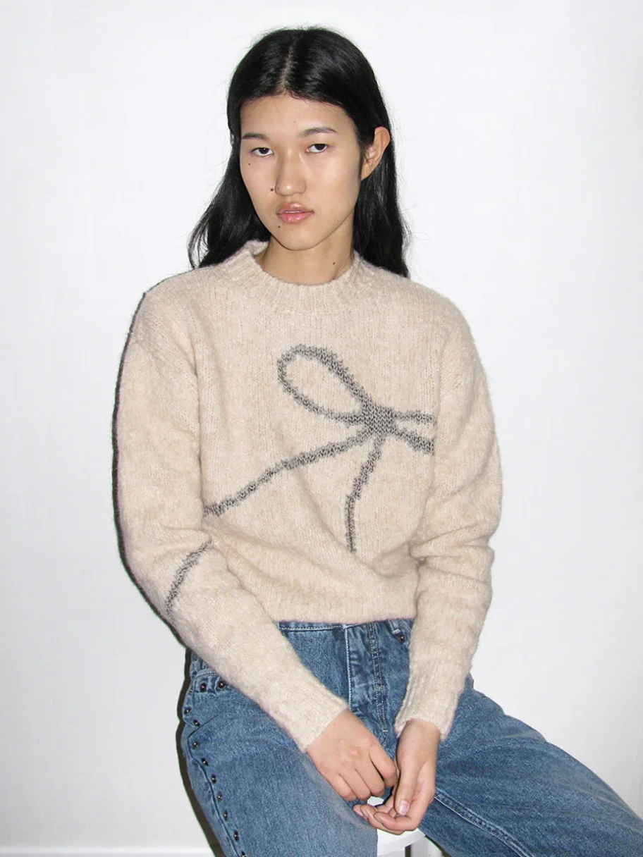 

Paloma Wool Soft Casual Knitwear Overhead Knot Pattern Ele Sweater Autumn Winter Women's Faion round Ne Pol...