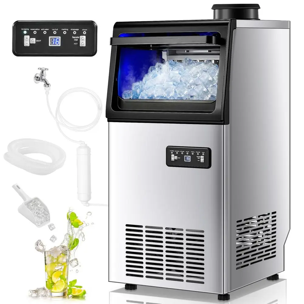 

Ice Maker Machine, 100LBS 24H Freestanding amp Undercounter Ice Machine with 2 Water Inlets, 40 PCS Cycle and 24LBS Storage Bin