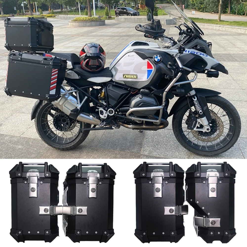 2Pcs Black Motorcycle Side Box 38L Aluminum Motorcycle Side Luggage Cases Waterproof Storage Box Quick Release Type Toolbox