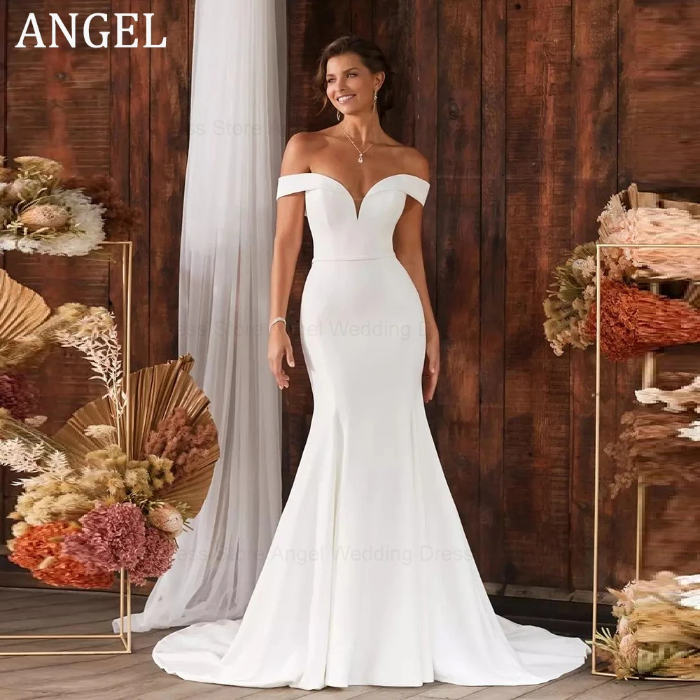 

ANGEL Simple Mermaid Wedding Dress Women Customized Open Back Off The Shoulder Sweetheart Bridal Gowns Train Vestidos De Noiva