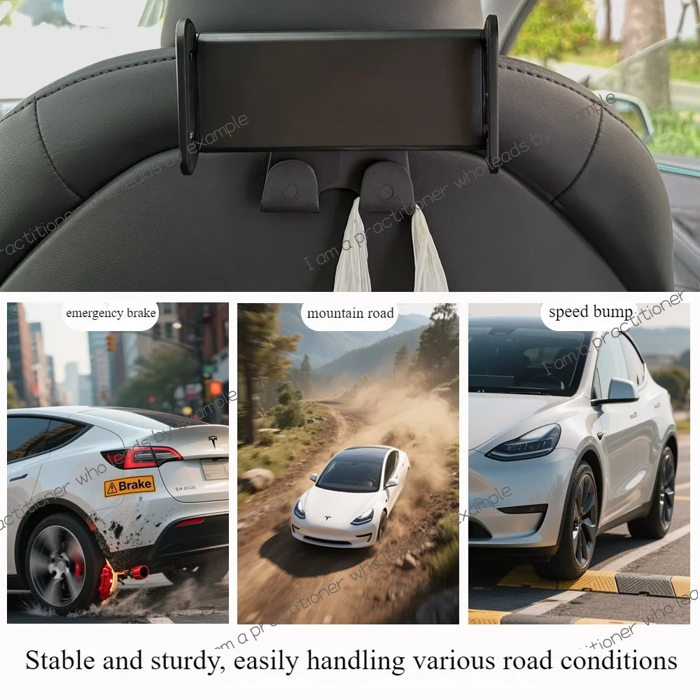 For Tesla Model 3 Y 2025 Back Seat Phone Holder 2 hooks 360° Rotate Stand Auto Headrest Bracket Support For Tablet PC iPad Mini