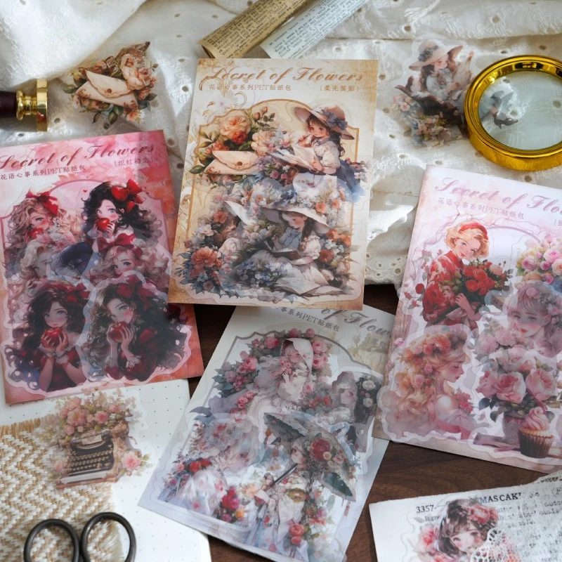20 Stück/Packung Flower Whisper Mood Series PET-Aufkleber, Dekorative Collage-Zubehörteile für Tagebuch und Scrapbook