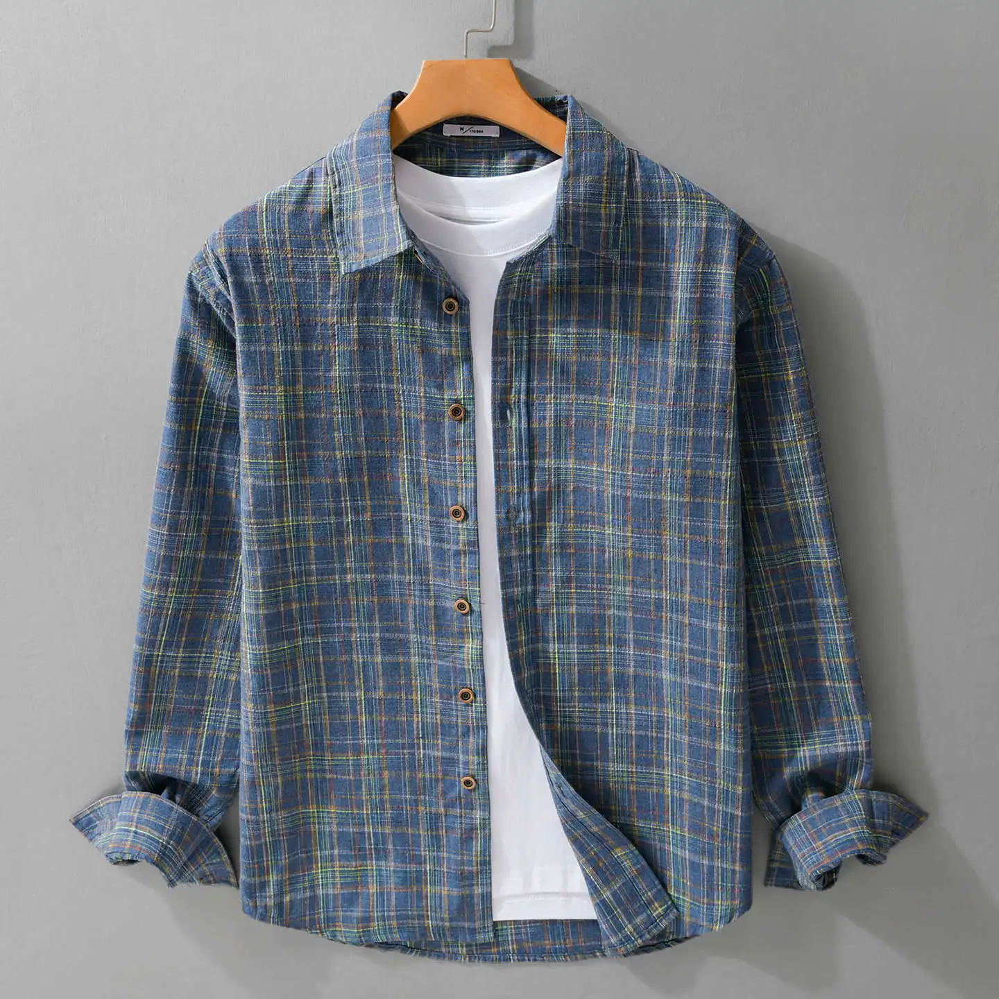 Men's Plaid Shirt Long Sleeve Button Up Vintage Streetwear Loose Casual Tops Spring Autumn Fashion