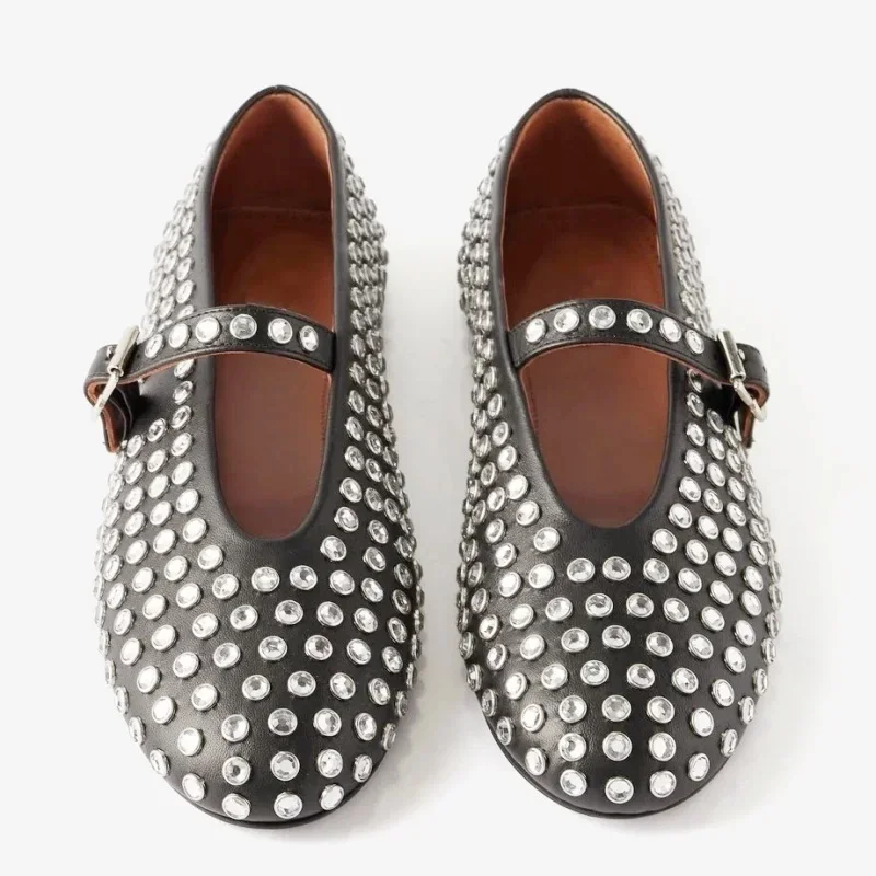 Vrouwen Platte Schoenen Vulkaniseren Designer Loafers Diamant Klinknagel Mary Jane Schoenen Vrouw Studs Kristal Vrouwen Flats Ballet Lolita Schoenen