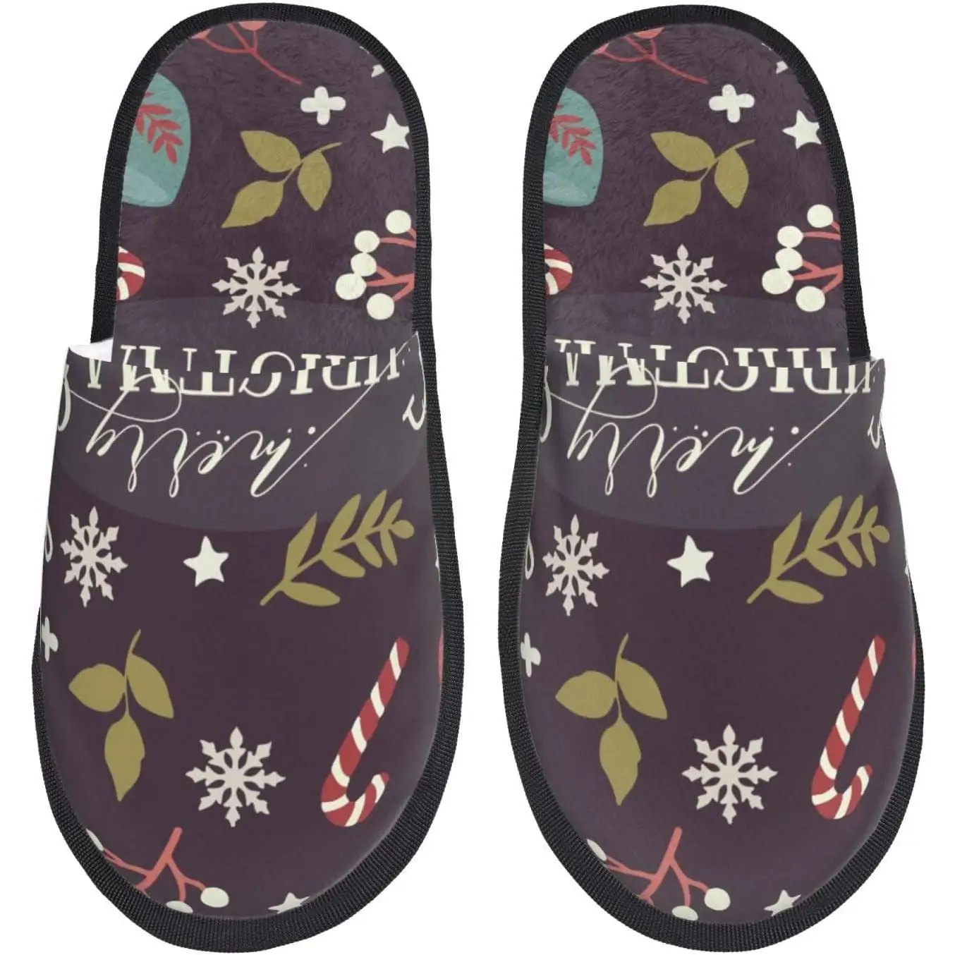 

Merry Christmas Print Women Slippers Home Furry Shoes Keep Men Couples Shoes Warm For Women On Indoor Outdoor Plush House